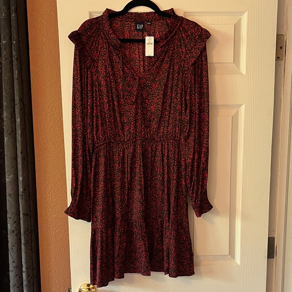 GAP Women's Burgundy Floral Long Sleeve Dress